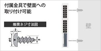 付属金具で壁面への取り付け可能