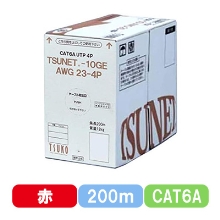 TSUNET-10GE AWG23-4P(R) CAT6A 10G UTPケーブル 200m巻き（レッド）